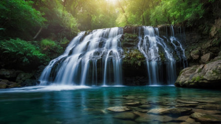 Beautiful waterfall in deep forest at Erawan waterfall National Park, Kanchanaburi, Thailandの写真素材