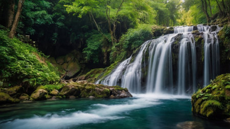 Waterfall in deep forest at Kanchanaburi province, Thailand