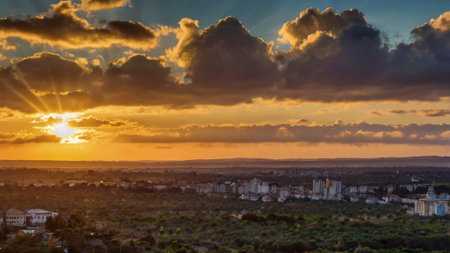 Sunset over the city of Palermo, Sicily, Italyの写真素材