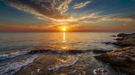 Sunset over the sea. Beautiful sunset over the sea. Nature composition.の写真素材