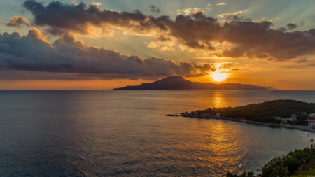 Sunset over the sea in Budva, Montenegro. Panoramaの写真素材