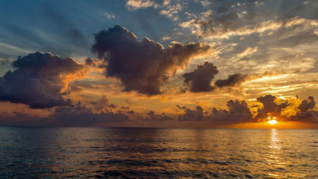 Beautiful sunset over the sea. Panoramic view of the sea.の写真素材