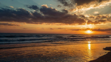 Sunset on the beach of Playa del Carmen, Mexico.の写真素材