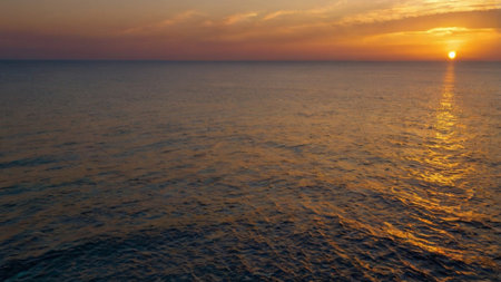 Beautiful sunset over the sea. Panoramic view of the sea.の写真素材