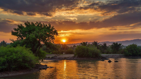 Sunset over the Nile river in Luxor, Egypt, Africa