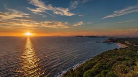 Panoramic view of sunset over the sea in Ibiza, Spainの写真素材
