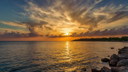 Beautiful sunset on the beach in the tropics. Panoramaの写真素材