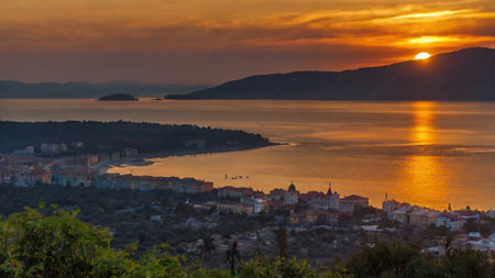 Panoramic view of Sibenik at sunset, Croatiaの写真素材