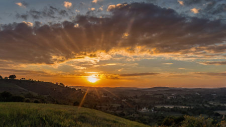 Sunset over the hills in Tuscany, Italy. Sunset in Tuscany.
