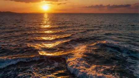 Beautiful sunset on the sea. Panoramic view of the sea.