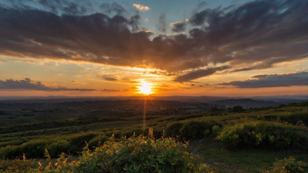 Sunset over the hills of Tuscany in Italy, Europeの写真素材