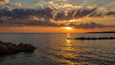 Sunset on the Adriatic Sea in Croatia. Beautiful seascape.