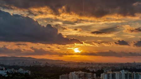 Sunset over the city of Kuala Lumpur, Malaysia. Beautiful sunset in the city.