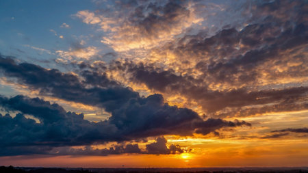 colorful dramatic sky with cloud at sunset. panoramic view