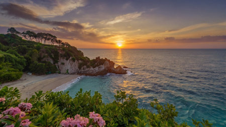 Sunset on the beach. Panorama