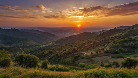 Sunset over the mountains. Landscape. Crimea, Ukraine.
