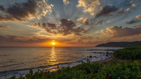 Sunset at the beach of the island of Koh Samui, Thailandの写真素材