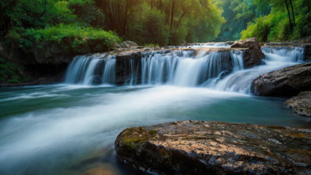 Waterfall in deep forest at Erawan waterfall National Park, Kanchanaburi, Thailand