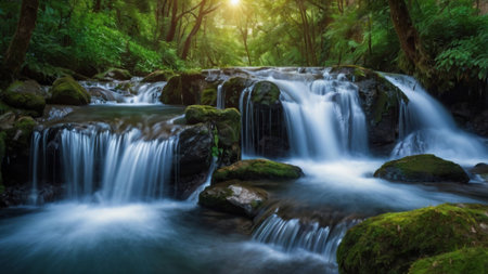 Beautiful waterfall in deep forest at Phu Kradueng National Park, Loei, Thailandの写真素材