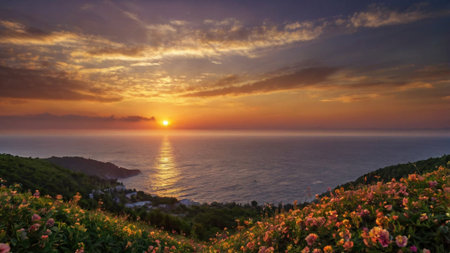 Sunset over the sea in the Crimea, Ukraine. Panoramaの写真素材