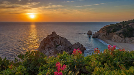 Sunset on the coast of the island of Sardinia, Italyの写真素材