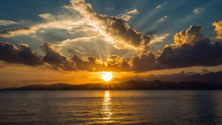 Sunset over the sea in Montenegro. Panoramic view.の写真素材