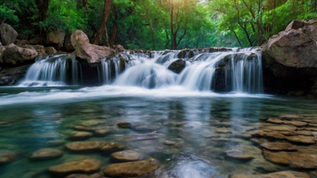 Waterfall in deep forest at Kanchanaburi province, Thailandの写真素材