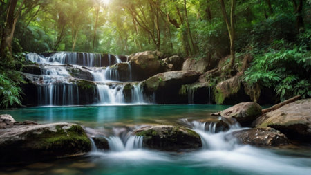 Deep forest Waterfall in Kanchanaburi province, Thailand.の写真素材