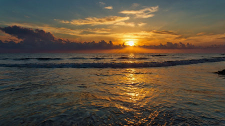 Sunset over the sea. Beautiful sunset over the sea. The sun sets over the ocean.の写真素材