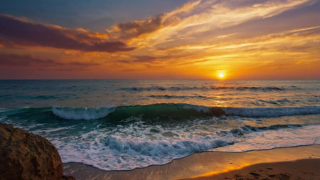 Beautiful sunset on the beach of the Mediterranean Sea, Israel.