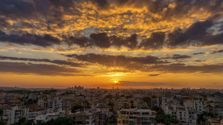 Sunset over the city of Jerusalem, Israel. Panoramic view.の写真素材