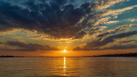 Beautiful sunset over the sea. Beautiful sky with clouds at sunset