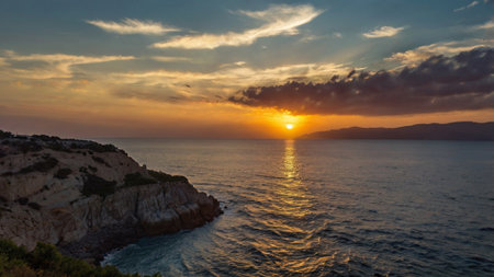 Sunset over the sea in Kefalonia, Greece.の写真素材