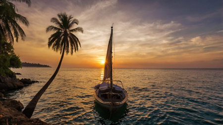 Sailing boat in the sea at sunset, Koh Samui, Thailand