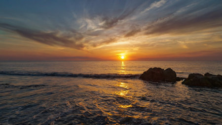 Beautiful sunset over the sea. Sunset over the sea. Beautiful seascape.の写真素材