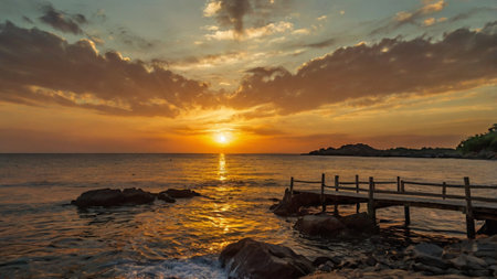 Sunset on the beach in Koh Larn, Pattaya, Thailandの写真素材