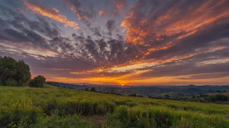Sunset in the mountains of the Apennines, Italy.