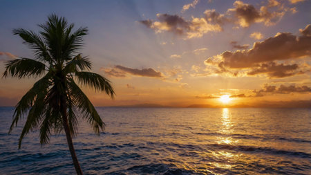 Beautiful sunset over the sea with palm trees. Koh Samui, Thailandの写真素材