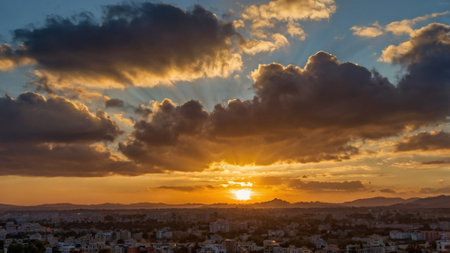Sunset over the city of Alicante, Costa Blanca, Spainの写真素材