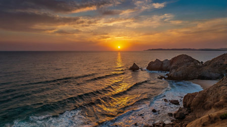 Sunset on the coast of the island of Cyprus. Panoramaの写真素材