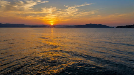 Sunset on the sea. Beautiful sunset on the sea in Montenegro.の写真素材