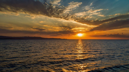Sunset on the Adriatic Sea in Croatia. The sun goes down.の写真素材
