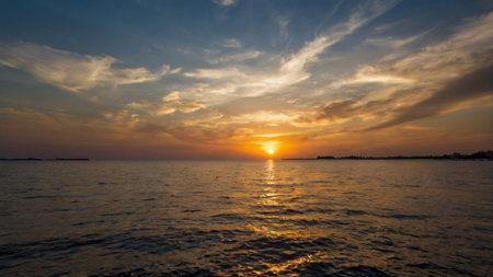 Beautiful sunset on the sea in the evening. Nature background.の写真素材