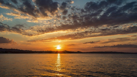 Sunset over the sea. Beautiful sunset over the sea. Sunset on the sea.の写真素材