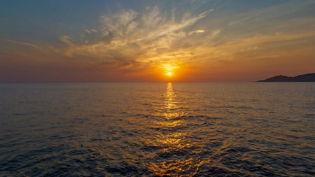 Beautiful sunset over the sea. Panoramic view of the sea.の写真素材