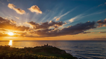 Sunset over San Juan Castle in San Juan, Puerto Rico.の写真素材