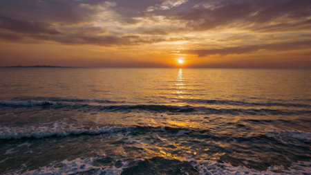 Beautiful sunset over the sea. Panorama of the sea.の写真素材
