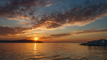 Sunset on the Adriatic Sea in Budva, Montenegroの写真素材
