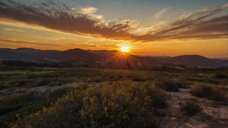 Sunset in the mountains of Almeria, Andalusia, Spainの写真素材