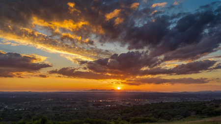 Dramatic sunset over the valley of Castellon, Spainの写真素材